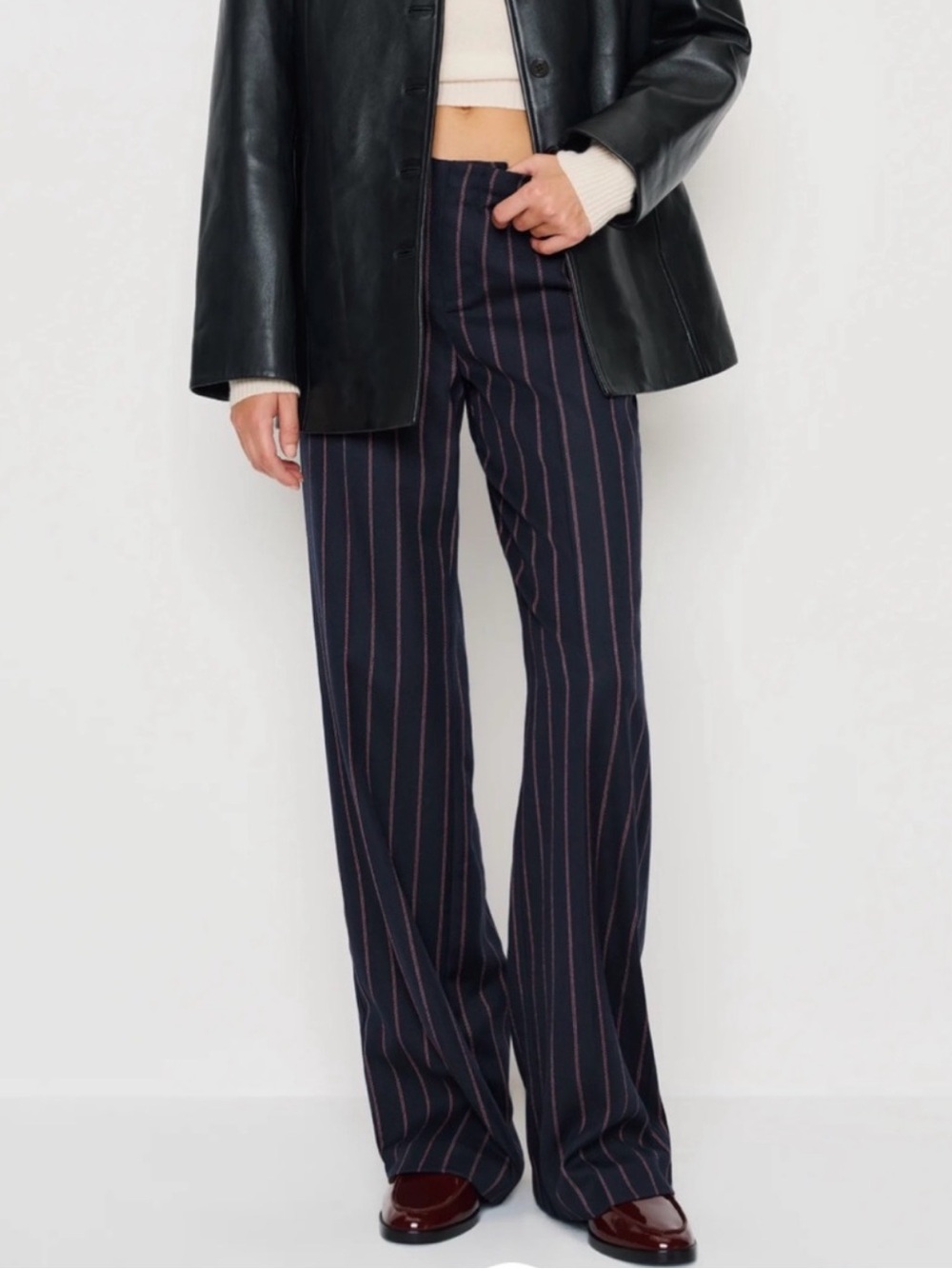 Reformation Vida Low Rise Pants in Navy Stripe 4